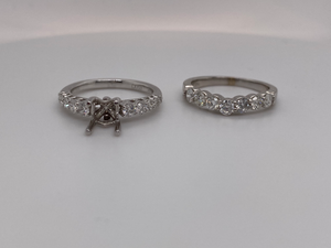 Diamond engagement ring with matching band set of 2 without center piece